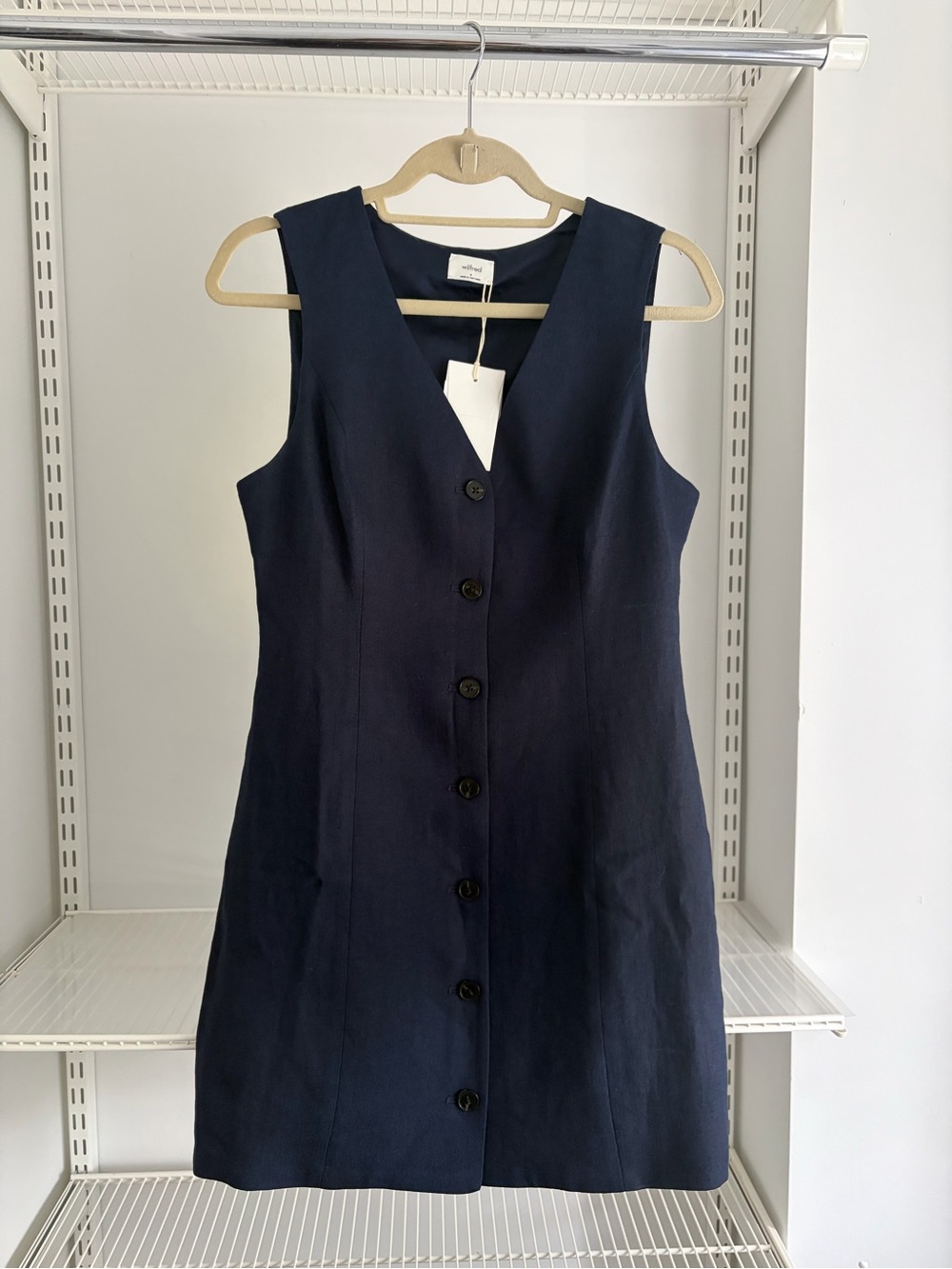 Aritzia Wilfred Aria button up linen mini Dress - PowerLinen - Admiral Navy Blue - Picture 10 of 11
